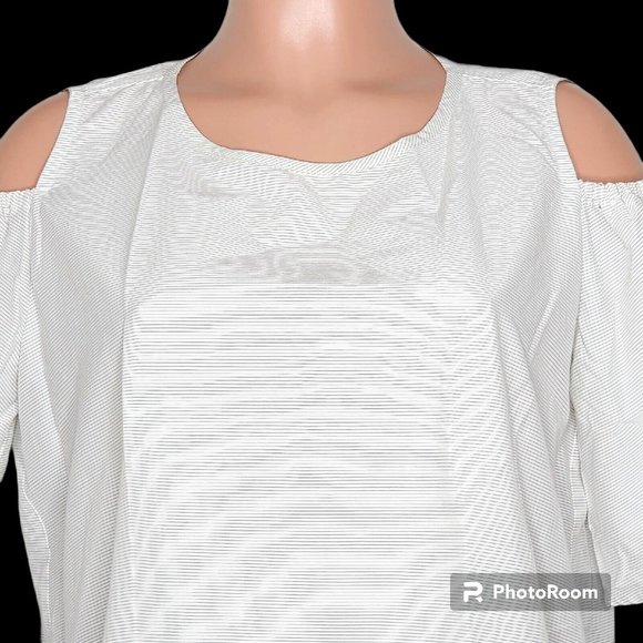 Cristinaeffe Striped Cold Shoulder Blouse Top US 6 IT 42 White Black Peplum - Picture 2 of 7